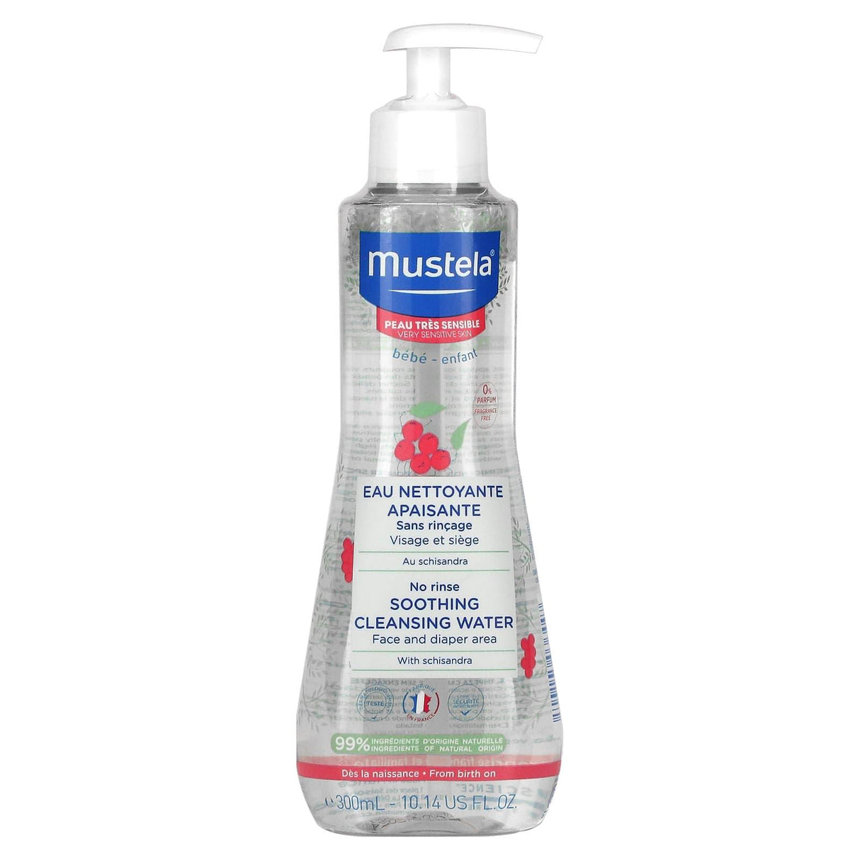 Mustela, No Rinse Soothing Cleansing Water with Schisandra, Very Sensitive Skin, Fragrance Free, 10.14 fl oz (300 ml) - Supply Center USA