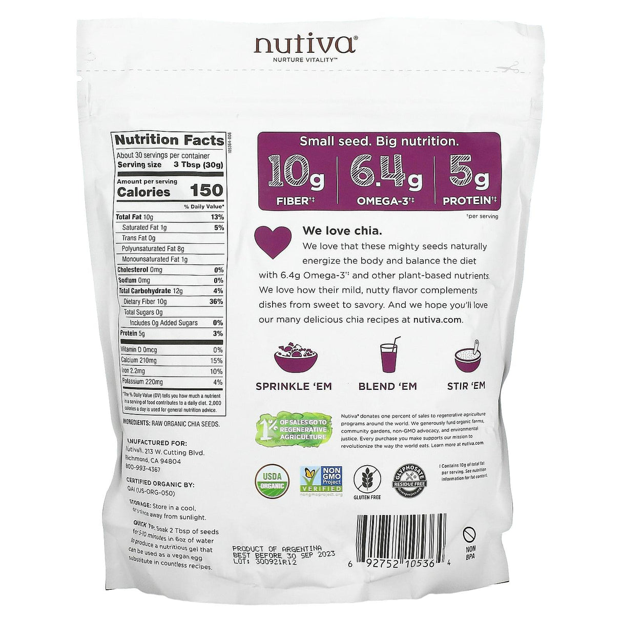 Nutiva, Organic Chia Seeds, 12 oz (340 g) - Supply Center USA