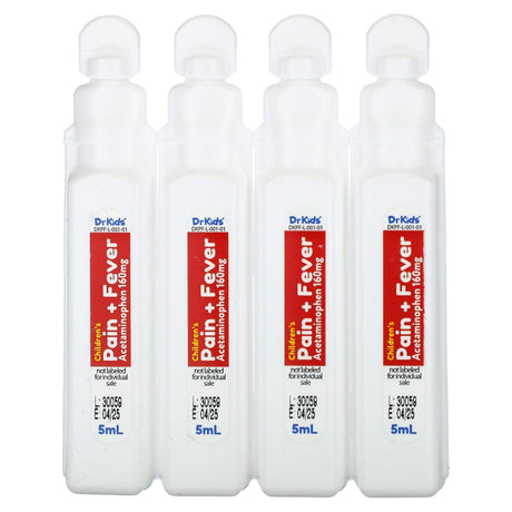 DrKids, Children's Pain + Fever, Ages 2-11 Years, Cherry, 20 Pre-Measured Single-Use Vials, 0.17 fl oz (5 ml) Each - Supply Center USA