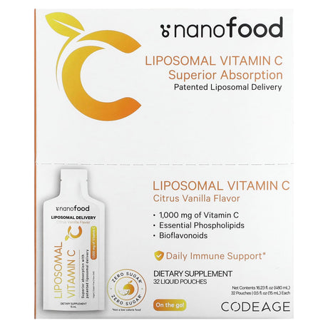 Codeage, Liposomal Vitamin C, Citrus Vanilla, 1,000 mg, 32 Pouches, 0.5 fl oz (15 ml) each - Supply Center USA