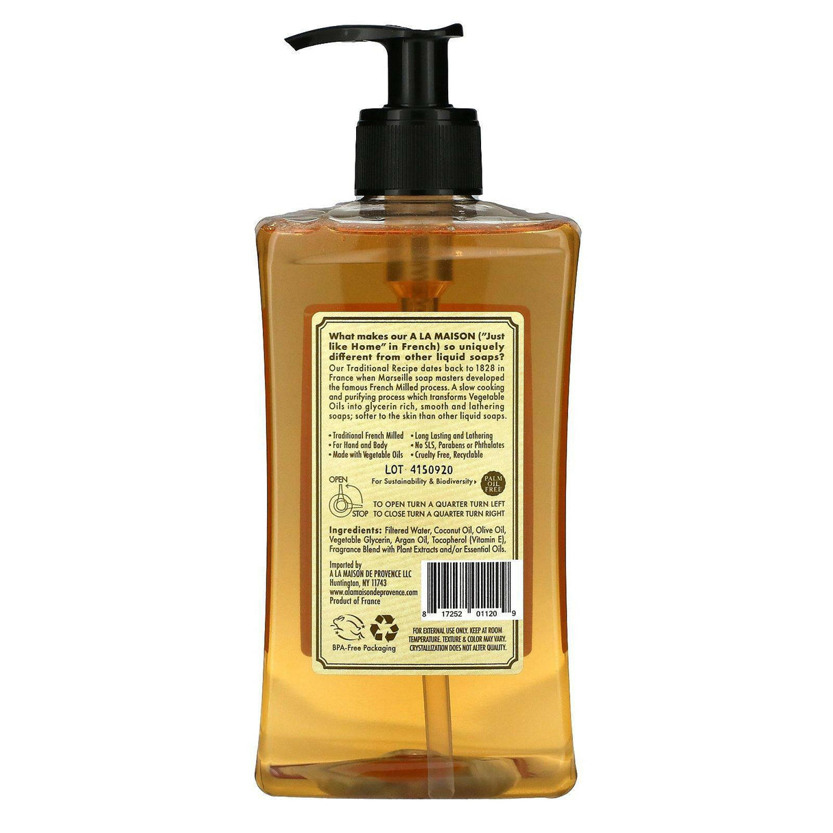 A La Maison de Provence, Liquid Soap For Hand & Body, Pure Coconut, 16.9 fl oz (500 ml) - Supply Center USA