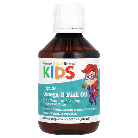 California Gold Nutrition, Norwegian Kids Omega-3 Fish Oil, Natural Lemon Flavor, 6.7 fl oz. (200 ml) - Supply Center USA