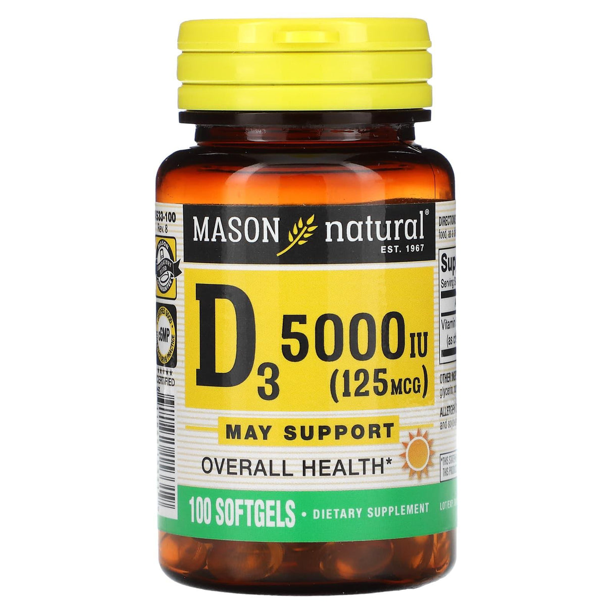 Mason Natural, Vitamin D3, 5000 IU (125 mcg), 100 Softgels - Supply Center USA