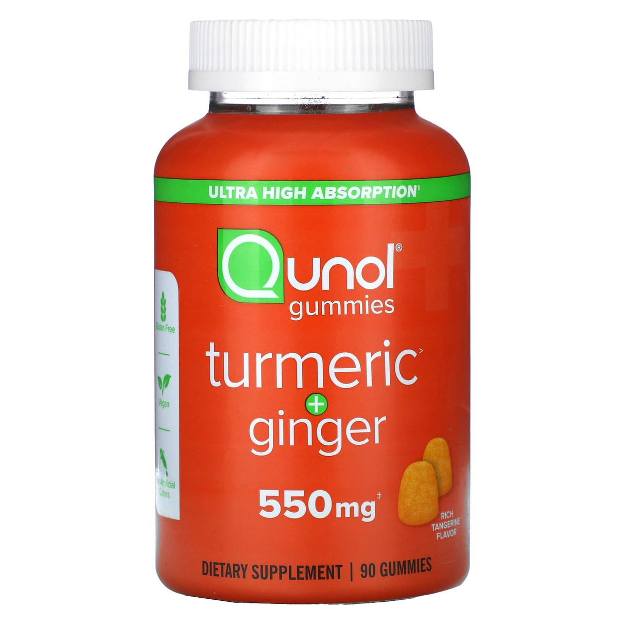 Qunol, Turmeric + Ginger, Rich Tangerine, 275 mg, 90 Gummies - Supply Center USA