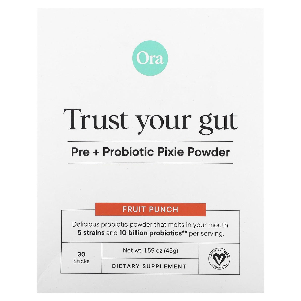 Ora, Trust Your Gut, Pre + Probiotic Pixie Powder, Fruit Punch, 10 Billion, 30 Sticks, 0.05 oz (1.5 g) Each - Supply Center USA