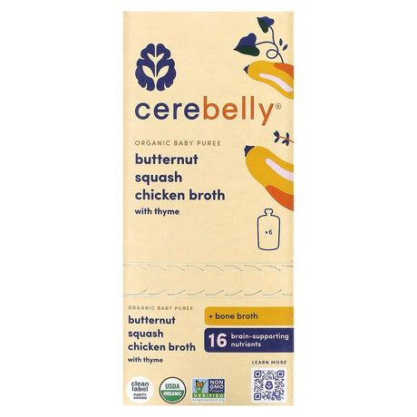 Cerebelly, Organic Baby Puree, Butternut, Squash, Chicken Broth with Thyme, 6 Pouches, 4 oz (113 g) Each - Supply Center USA