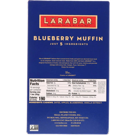 Larabar, The Original Fruit & Nut Food Bar, Blueberry Muffin, 16 Bars, 1.6 oz (45 g) Each - Supply Center USA