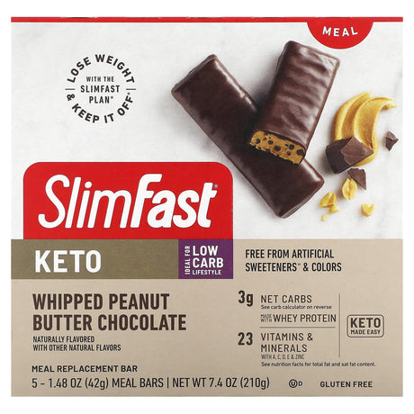 SlimFast, Meal, Keto, Whipped Peanut Butter Chocolate, 5 Pack, 1.48 oz (42 g) Each - Supply Center USA