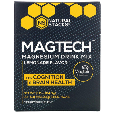 Natural Stacks, MagTech, Magnesium Drink Mix, Lemonade, 20 Stick Packs, 0.11 oz (3.23 g) Each - Supply Center USA