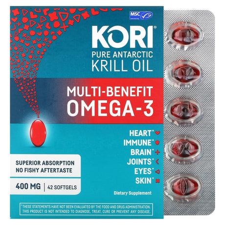 Kori, Pure Antarctic Krill Oil, Multi-Benefit Omega-3, 400 mg, 42 Softgels - Supply Center USA