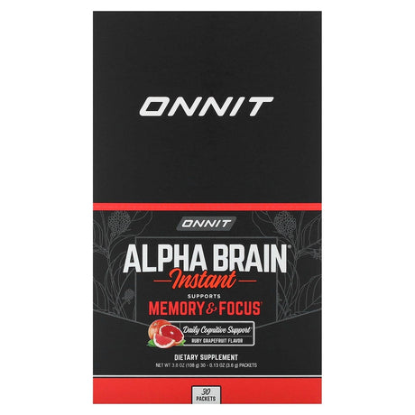 Onnit, Alpha Brain Instant, Memory & Focus, Ruby Grapefruit, 30 Packets, 0.13 oz (3.6 g) Each - Supply Center USA