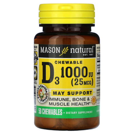 Mason Natural, Vitamin D3, Peach & Vanilla, 25 mcg (1,000 IU), 50 Chewables - Supply Center USA