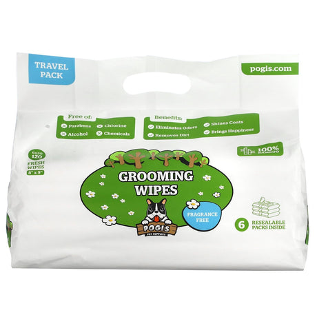 Pogi's Pet Supplies, Grooming Wipes, Travel Pack, Green Tea Leaf, 6 Packs, 20 Fresh Wipes Each - Supply Center USA