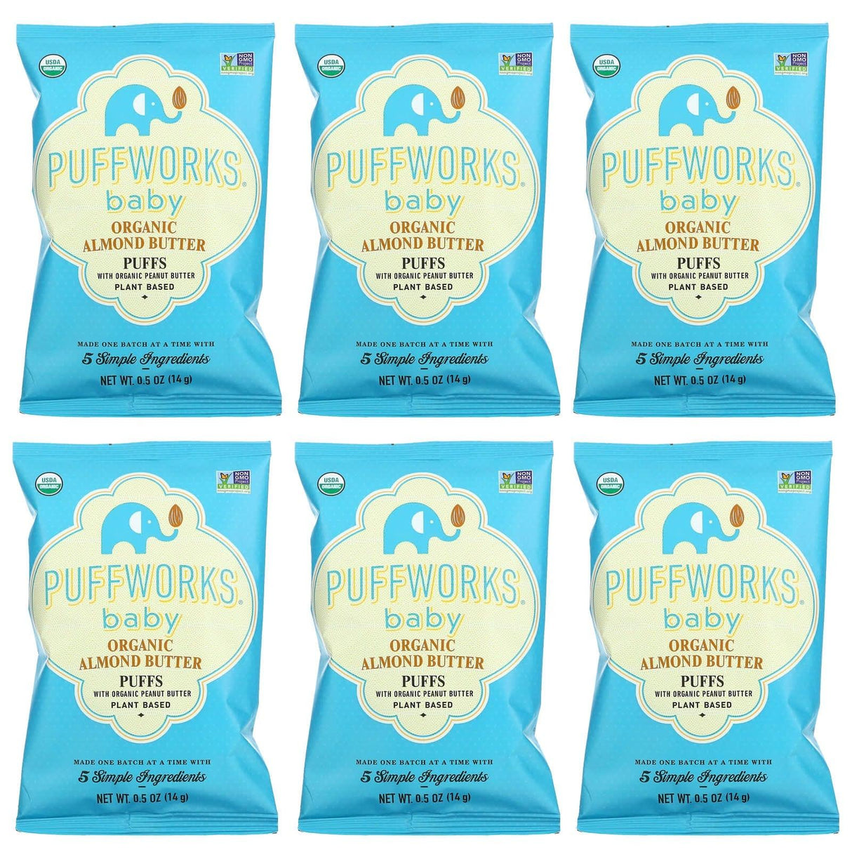 Puffworks, Baby, Organic Almond Butter Puffs, 6 Pack, 0.5 oz (14 g) Each - Supply Center USA