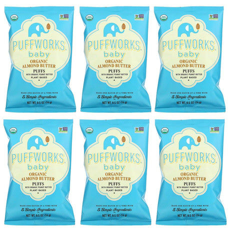 Puffworks, Baby, Organic Almond Butter Puffs, 6 Pack, 0.5 oz (14 g) Each - Supply Center USA