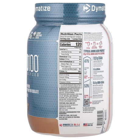 Dymatize, ISO100® Hydrolyzed, 100% Whey Protein Isolate, Fudge Brownie , 1.45 lb (660 g) - Supply Center USA