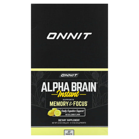 Onnit, Alpha Brain Instant, Memory & Focus, Meyer Lemon, 30 Packets, 0.13 oz (3.6 g) Each - Supply Center USA