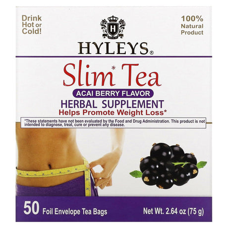 Hyleys Tea, Slim Tea, Acai Berry, 50 Foil Envelope Tea Bags, 0.05 oz (1.5 g) Each - Supply Center USA