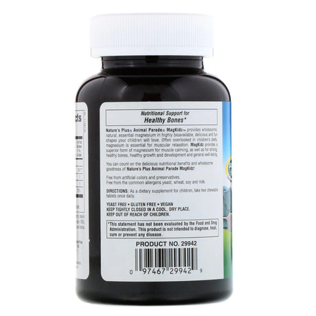 Nature's Plus, Source of Life, Animal Parade, MagKidz, Children's Magnesium, Natural Cherry Flavor, 90 Animal-Shaped Tablets - Supply Center USA