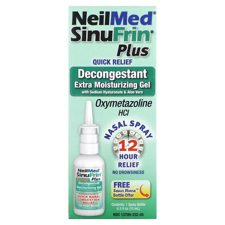 NeilMed, SinuFrin Plus, Decongestant Nasal Spray, Extra Moisturizing Gel, 0.5 fl oz (15 ml) - Supply Center USA