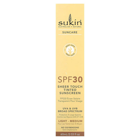 Sukin, Sheer Touch Tinted Sunscreen, SPF30, Light/Medium, 2.03 fl oz (60 ml) - Supply Center USA