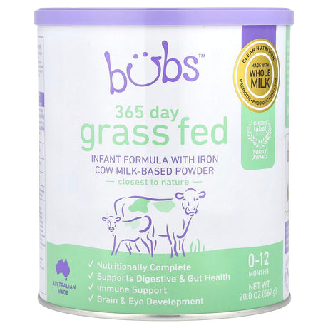 Aussie Bubs, 365 Day Grass Fed, Infant Formula With Iron Cow Milk-Based Powder, 0-12 Months, 20 oz (567 g) - Supply Center USA