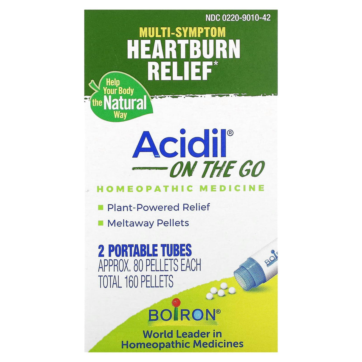 Boiron, Acidil On The Go, Multi-Symptom Heartburn Relief, 2 Portable Tubes, 80 Pellets Each - Supply Center USA