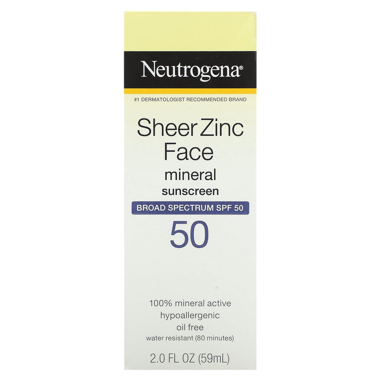 Neutrogena, Sheer Zinc Face Mineral Sunscreen, SPF 50 , 2 fl oz (59 ml) - Supply Center USA