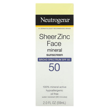 Neutrogena, Sheer Zinc Face Mineral Sunscreen, SPF 50 , 2 fl oz (59 ml) - Supply Center USA