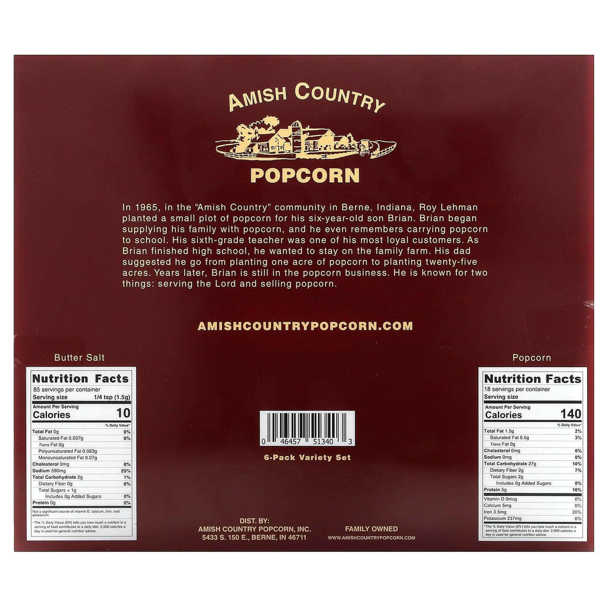 Amish Country Popcorn, Variety Set Popcorn with Shaker of Flavored Salt, 7 Pieces - Supply Center USA