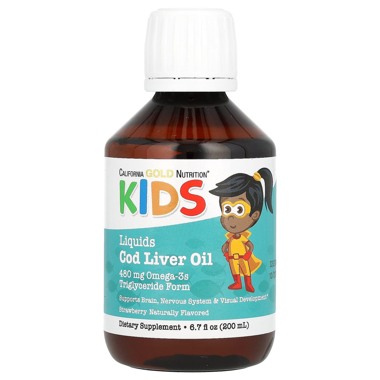 California Gold Nutrition, Norwegian Kids Cod Liver Oil, Natural Strawberry, 6.7 fl oz. (200 ml) - Supply Center USA