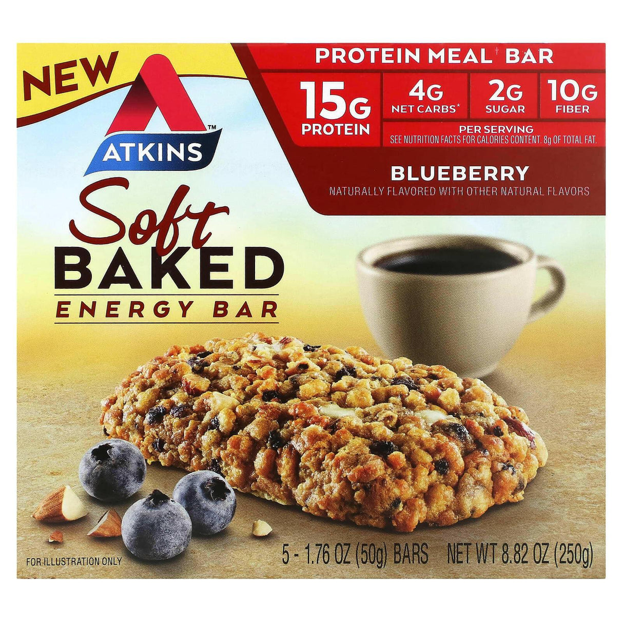 Atkins, Soft Baked Energy Bar, Blueberry, 5 Bars, 1.76 oz (50 g) Each - Supply Center USA