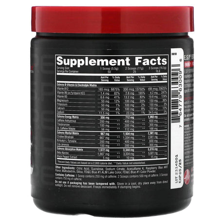 Metabolic Nutrition, E.S.P. Extreme Energy Stimulant Pre-Workout, Blue Raspberry, 10 oz (275 g) - Supply Center USA