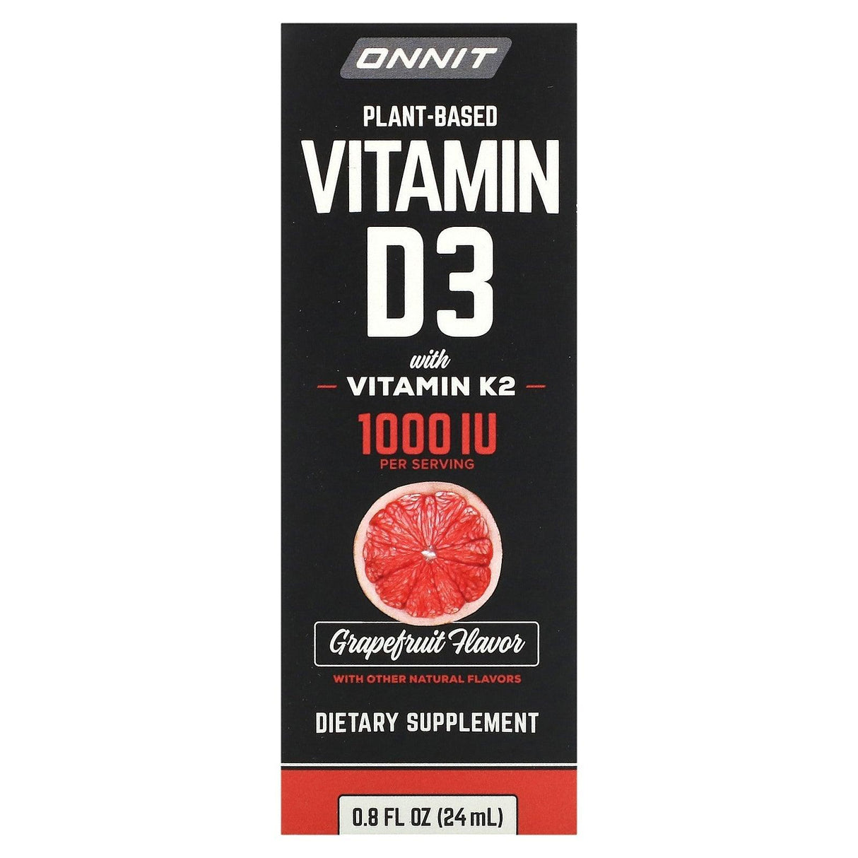 Onnit, Plant Based Vitamin D3 with Vitamin K2, Grapefruit, 25 mcg (1,000 IU), 0.8 fl oz (24 ml) - Supply Center USA