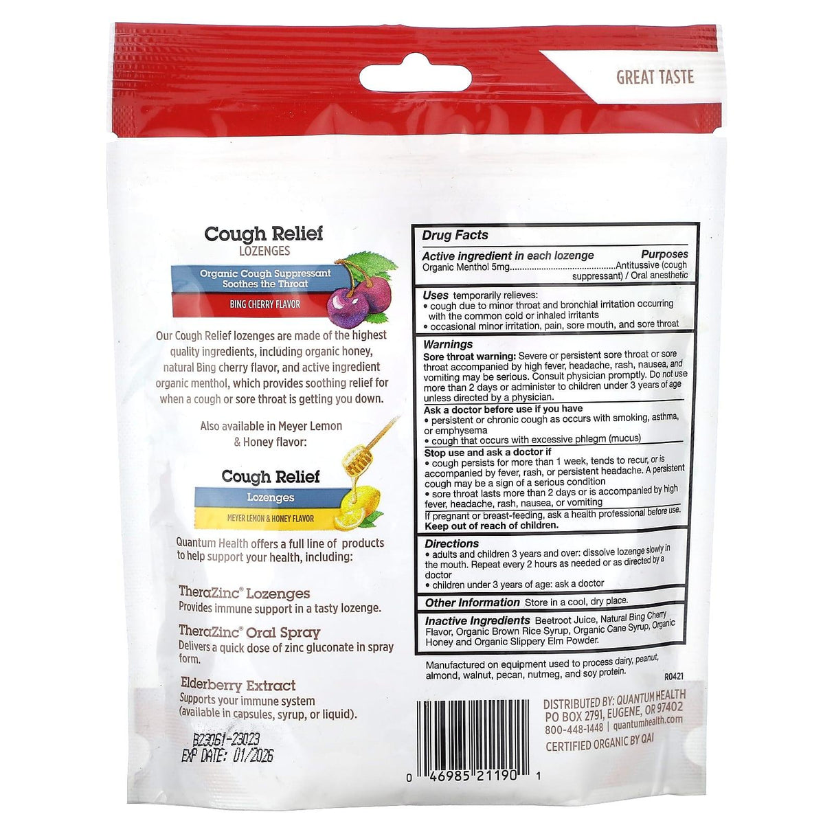 Quantum Health, Cough Relief Lozenges, Bing Cherry, 18 Lozenges - Supply Center USA