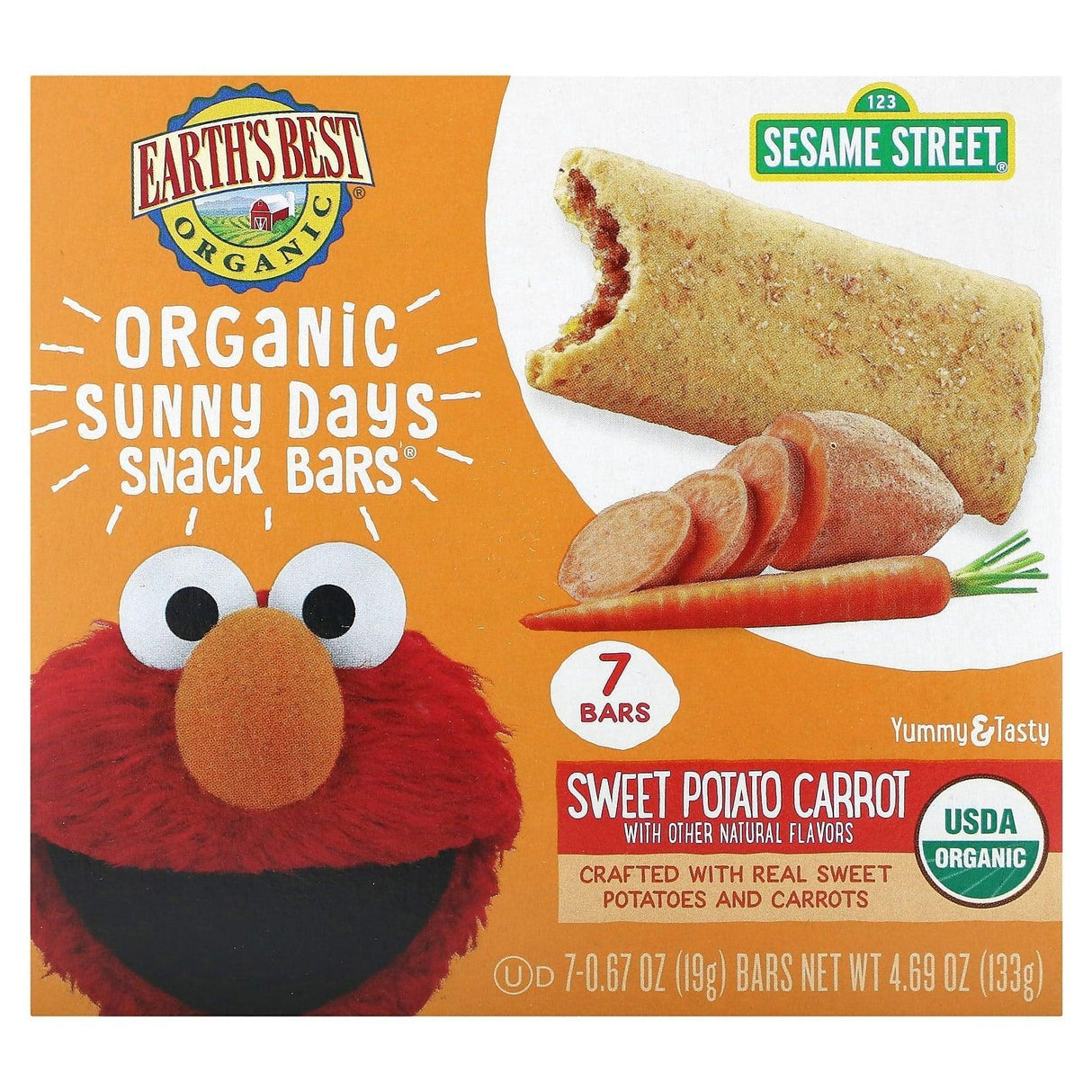 Earth's Best, Organic Sunny Days Snack Bars, For Ages 2 Years and Up, Sweet Potato, Carrot, 7 Bars, 0.67 oz (19 g) Each - Supply Center USA