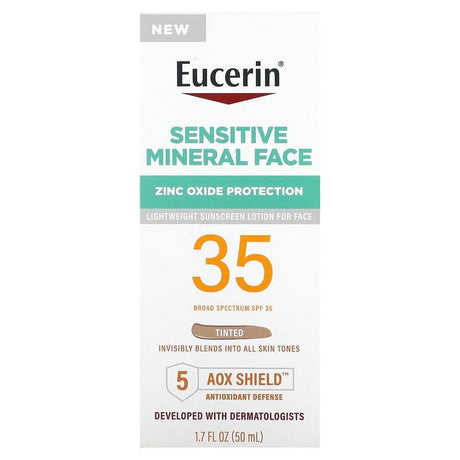 Eucerin, Sensitive Mineral Face Sunscreen Lotion, SPF 35, Tinted, 1.7 fl oz (50 ml) - Supply Center USA