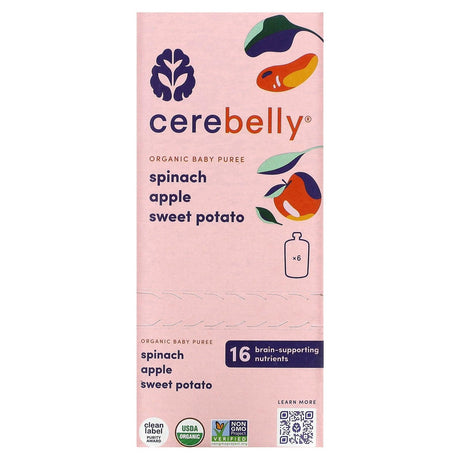 Cerebelly, Organic Baby Puree, Spinach, Apple, Sweet Potato, 6 Pouches, 4 oz (113 g) Each - Supply Center USA