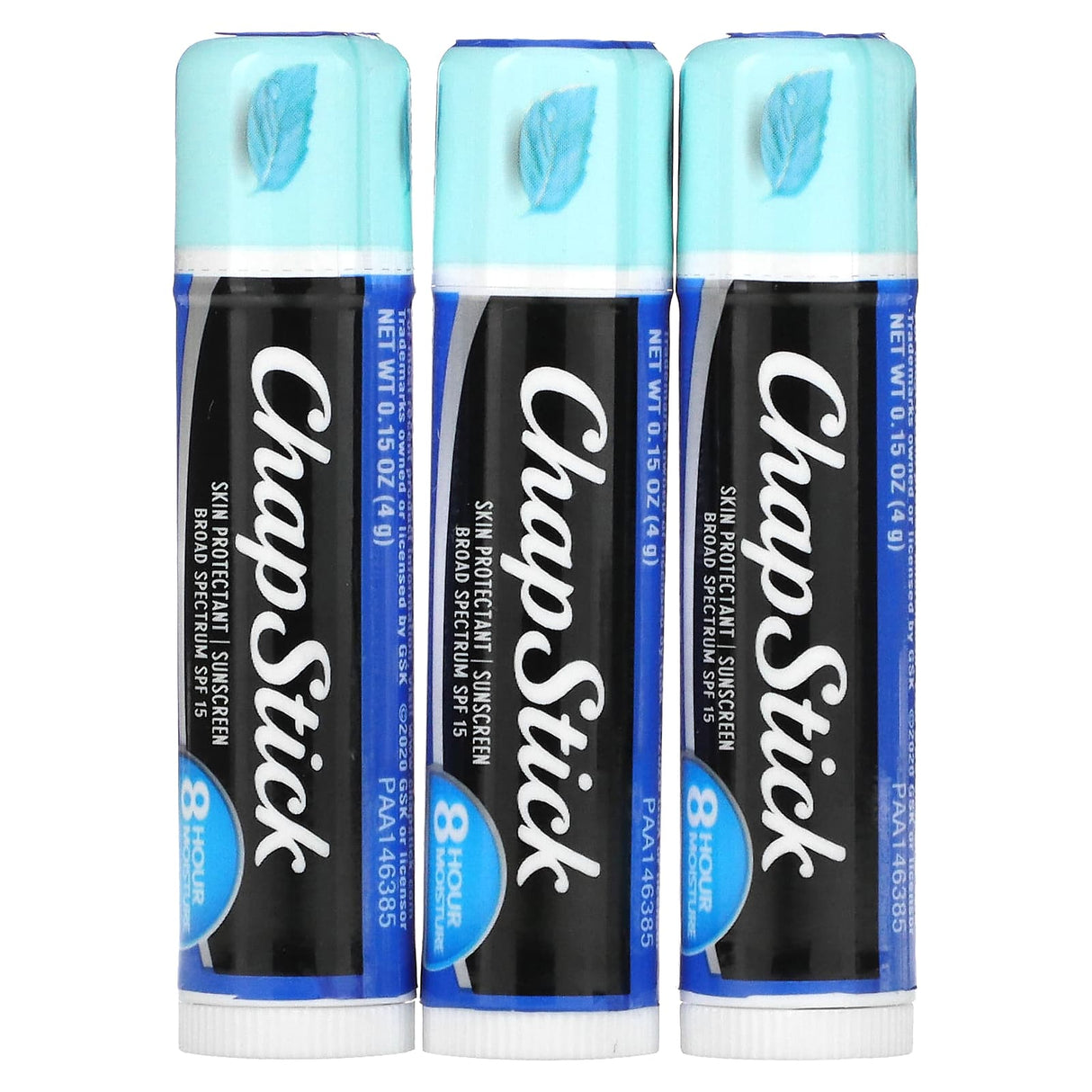 Chapstick, 2-In-1 Lip Care Skin Protectant, SPF 15, Cool Mint, 3 Sticks, 0.15 oz (4 g) Each
