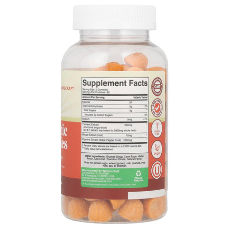 Nature's Craft, Turmeric Gummies, Peach, 120 Gummies - Supply Center USA