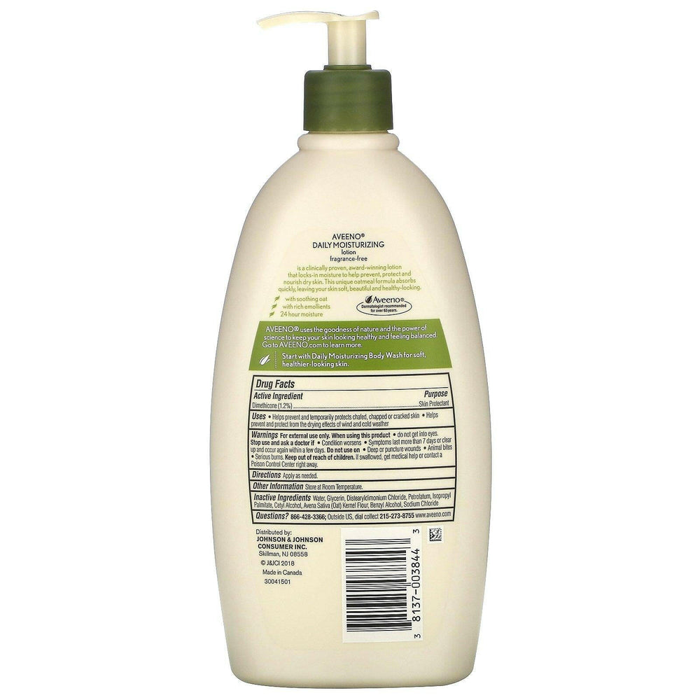 Aveeno, Daily Moisturizing Lotion, Fragrance Free, 18 fl oz (532 ml) - HealthCentralUSA