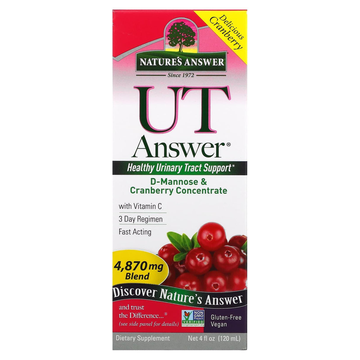 Nature's Answer, UT Answer, D-Mannose & Cranberry Concentrate, 4,870 mg, 4 fl oz (120 ml) - Supply Center USA