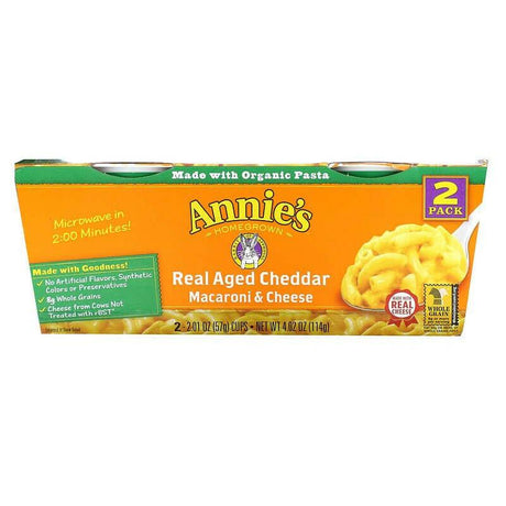 Annie's Homegrown, Macaroni & Cheese, 2 Pack, Real Aged Cheddar, 2- 2.01 oz (57 g) Each Cup - Supply Center USA