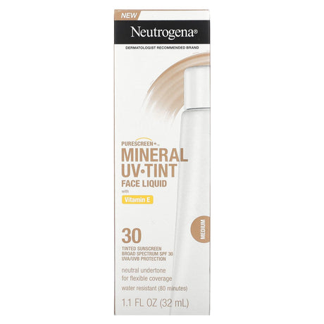 Neutrogena, Purescreen+ Mineral UV Tint Face Liquid with Vitamin E, Medium, SPF 30, 1.1 fl oz (32 ml) - Supply Center USA