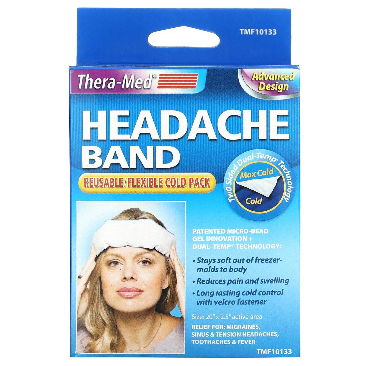 Carex, TheraMed, Headache Band, Reusable/ Flexible Cold Pack, 1 Pack, Size 20" x 2.5 "