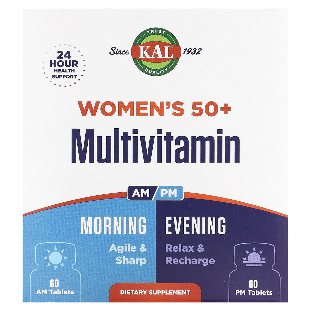 KAL, Women's 50+ Multivitamin, Morning & Evening, 2 Pack, 60 Tablets Each - Supply Center USA