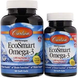 Carlson Labs, EcoSmart Omega-3, Natural Lemon Flavor, 1,000 mg, 90 + 30 Soft Gels - Supply Center USA