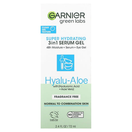 Garnier, Green Labs, Super Hydrating 3 in 1 Serum Gel, Hyalu-Aloe, Fragrance Free, 2.4 fl oz (72 ml) - Supply Center USA