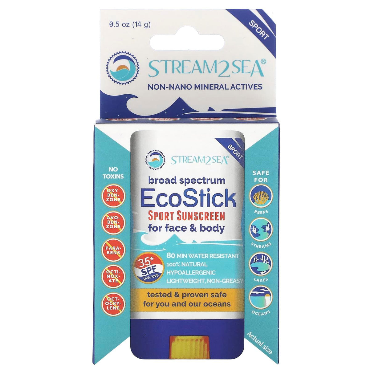 Stream2Sea, EcoStick Sport Sunscreen, SPF 35+, 0.5 oz (14 g) - Supply Center USA