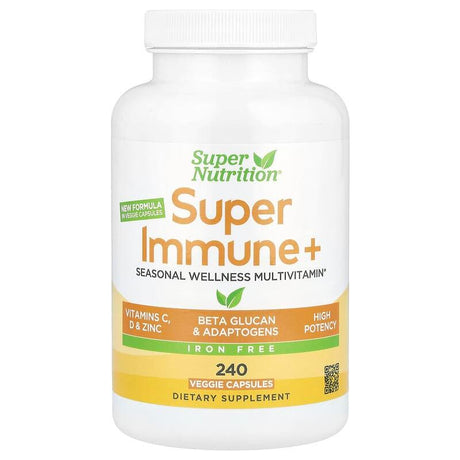 Super Nutrition, Super Immune+ Multivitamin, Iron Free, 240 Veggie Capsules - Supply Center USA